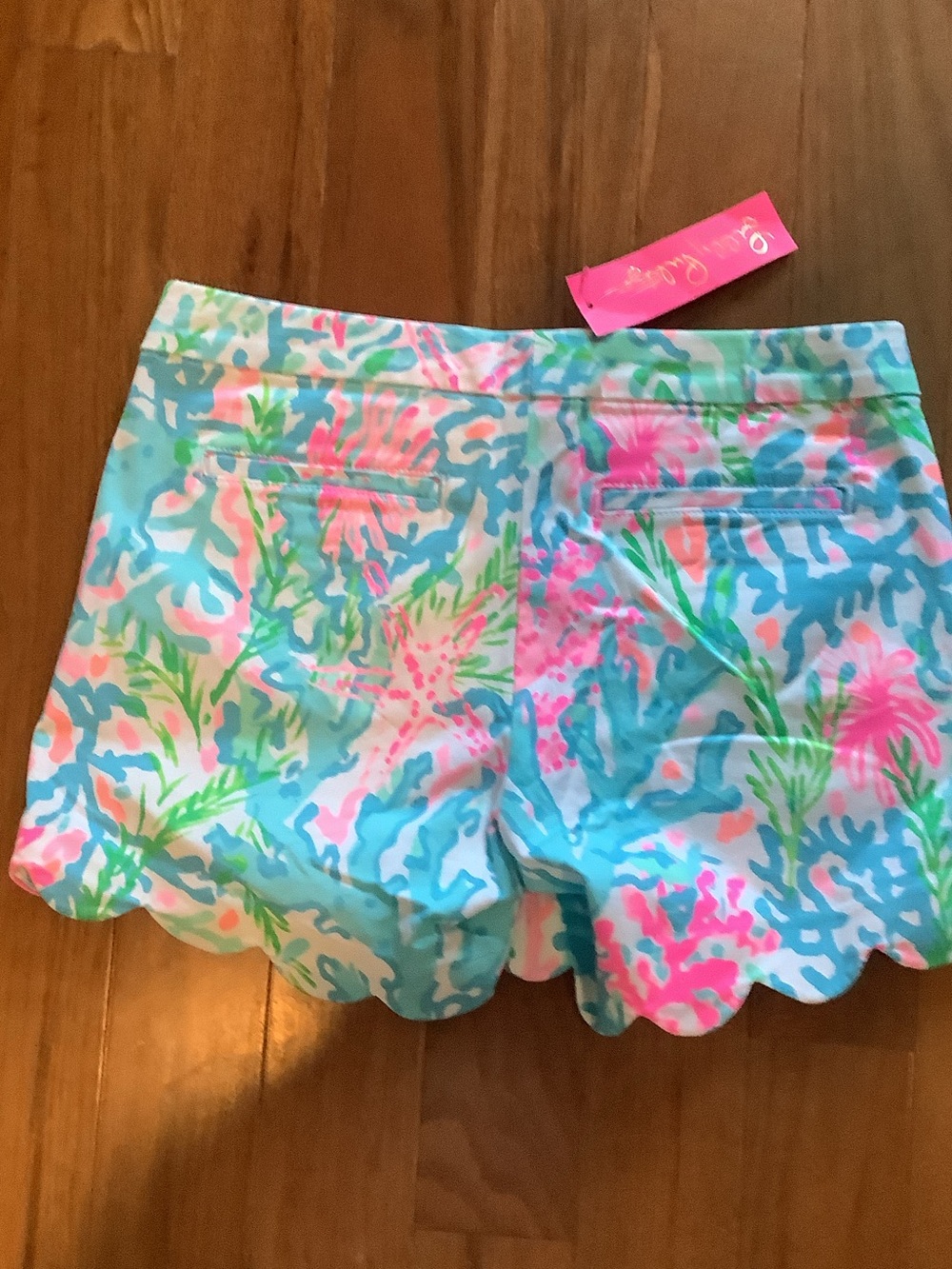 Lilly Pulitzer Pastel Floral Scallop-Hem Shorts - Pink/Blue/Green, - Picture 8 of 10